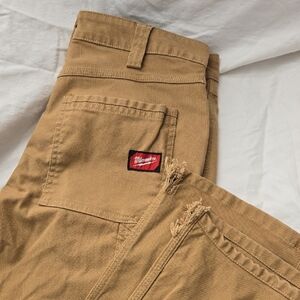 Tan Work Pants with Red Accent